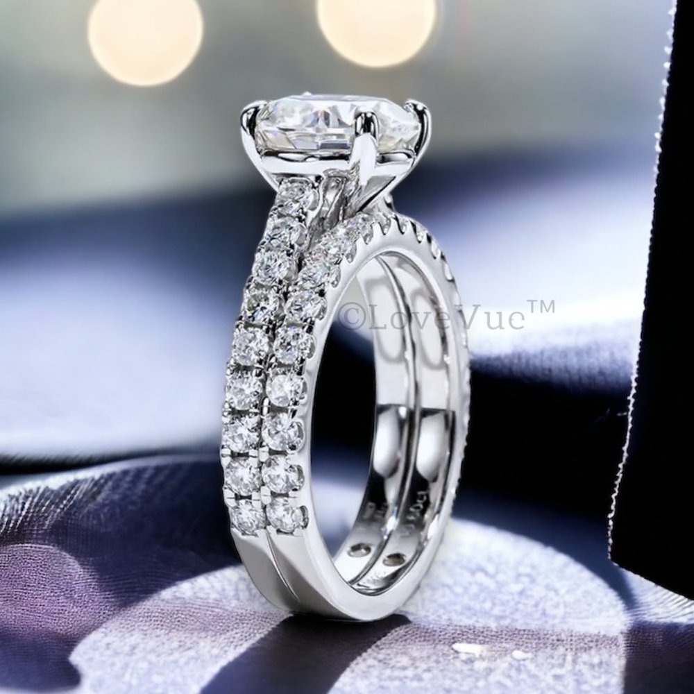 Certified 4.14ct. t.w. Diamond Moissanite 4-Prong Wedding Set VVS1 GRA Certified - Picture 4 of 16
